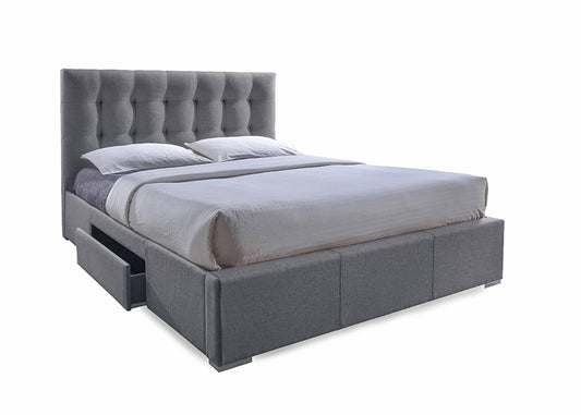 Contemporary Storage King Size Bed in Grey Fabric