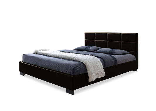 Contemporary Platform Queen Size Bed in Dark Brown Faux Leather - The Furniture Space.