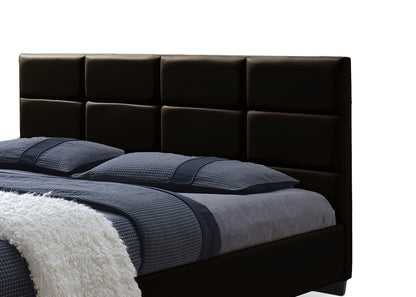 Contemporary Platform Full Size Bed in Dark Brown Faux Leather - The Furniture Space.