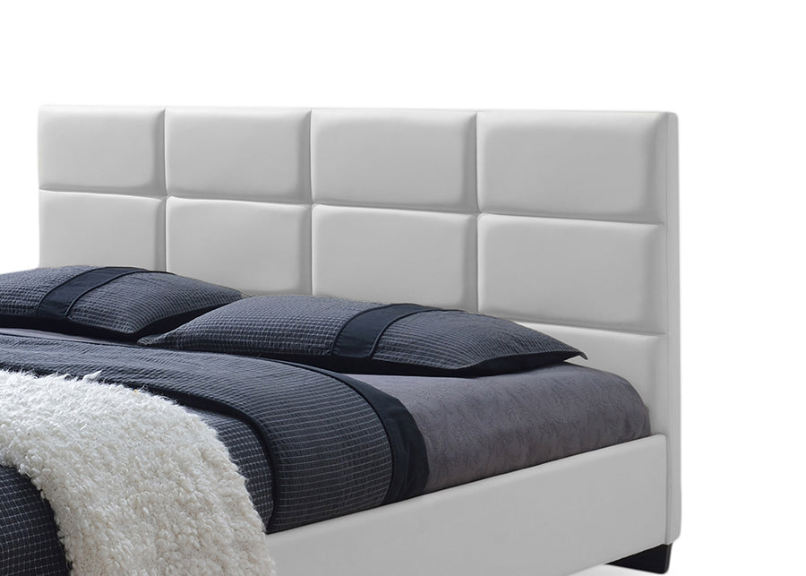 Contemporary Platform Queen Size Bed in White Faux Leather - The Furniture Space.