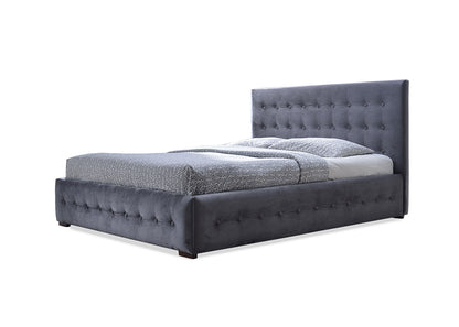 Contemporary Button Tufted Queen Size Bed in Grey Fabric - The Furniture Space.