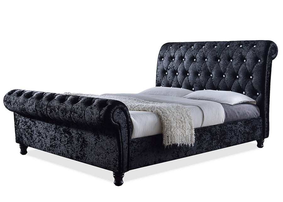 Contemporary Button Tufted Queen Size Bed in Black Fabric - The Furniture Space.