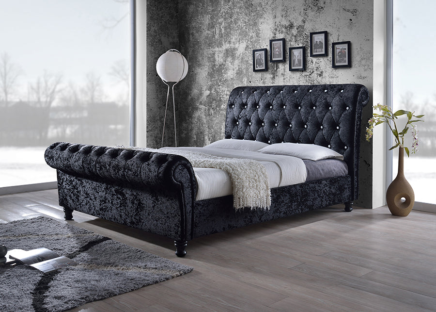 Contemporary Platform King Size Bed in Black Fabric - The Furniture Space.
