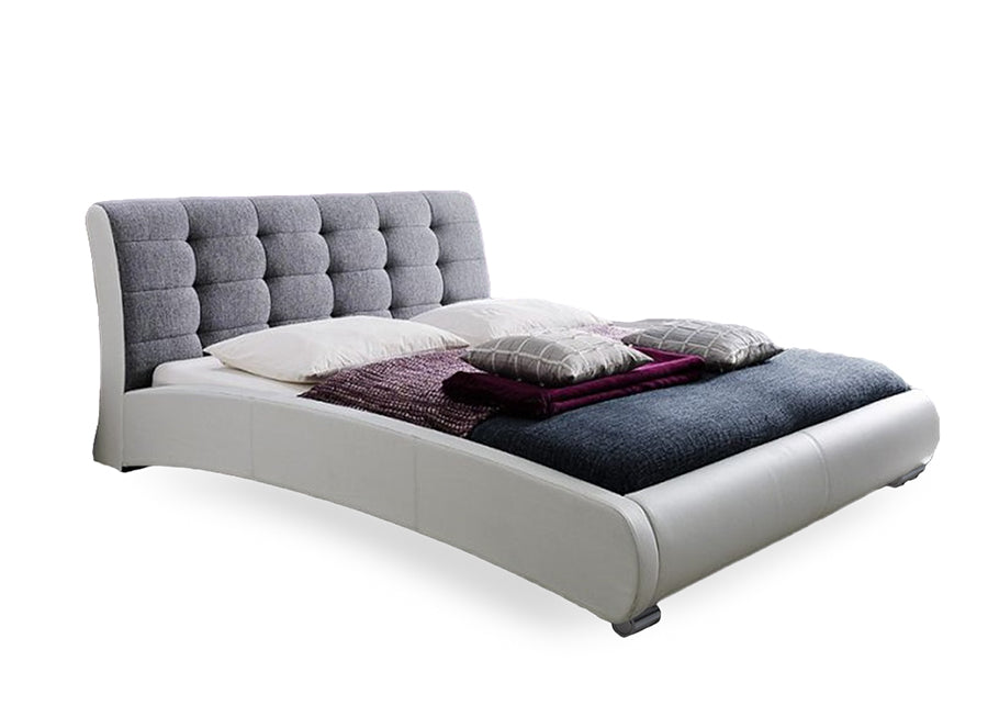 Contemporary 2 Tone Platform Queen Size Bed in White/Grey Faux Leather - The Furniture Space.