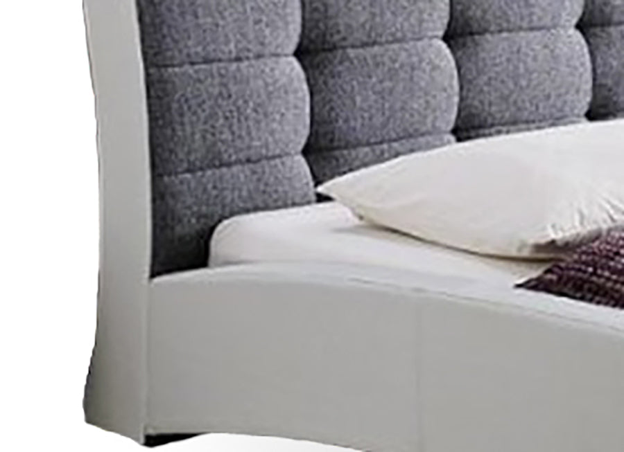 Contemporary 2 Tone Platform Queen Size Bed in White/Grey Faux Leather - The Furniture Space.