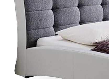 Contemporary 2 Tone Platform King Size Bed in White/Grey Faux Leather - The Furniture Space.