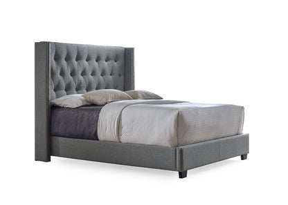 Contemporary Nail Trim Wingback King Size Bed in Grey Fabric - The Furniture Space.