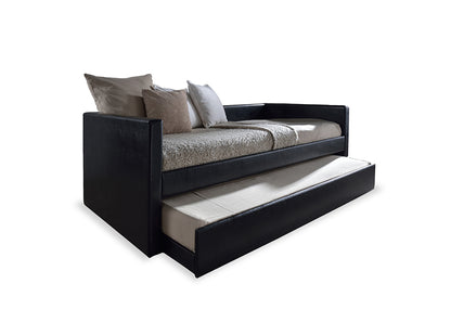 Contemporary Twin Daybed with Trundle in Black Faux Leather