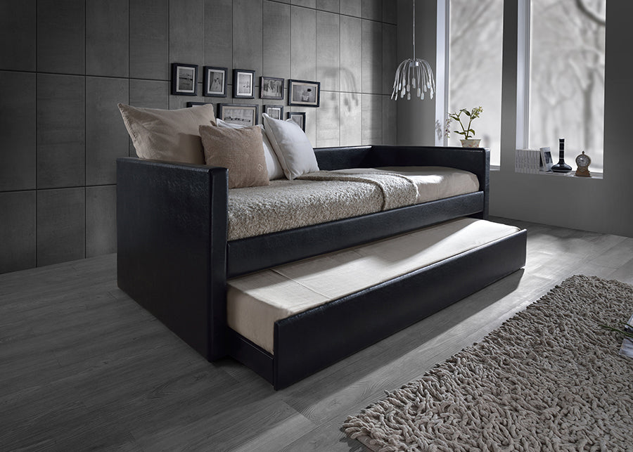 Black leather deals daybed with trundle