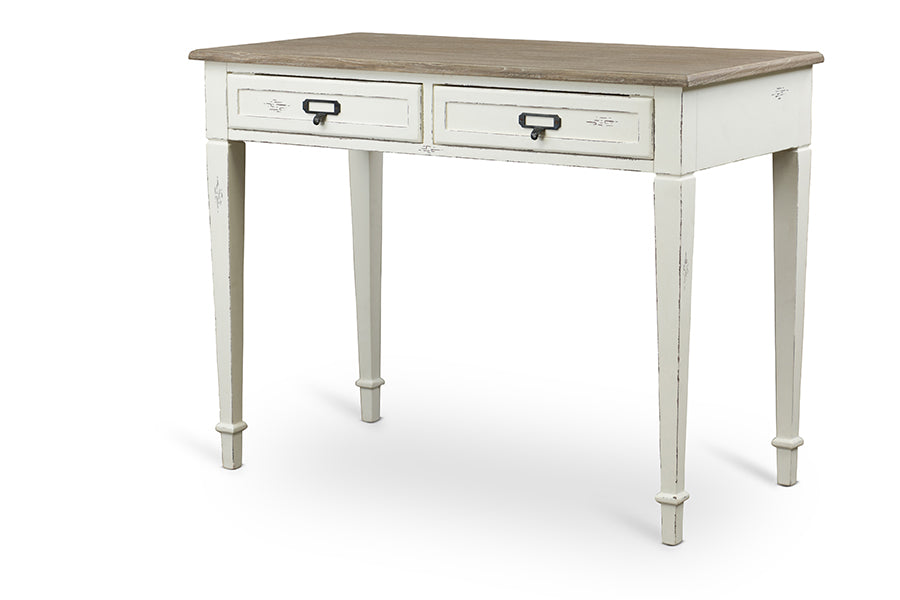 Traditional French Writing Desk in White/Light Brown bxi6026-111