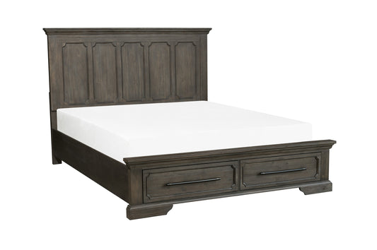 Homelegance Toulon 4PC Bedroom Set Cal King Platform Bed with Footboard Storages Dresser Mirror One Nightstand in Distressed Oak