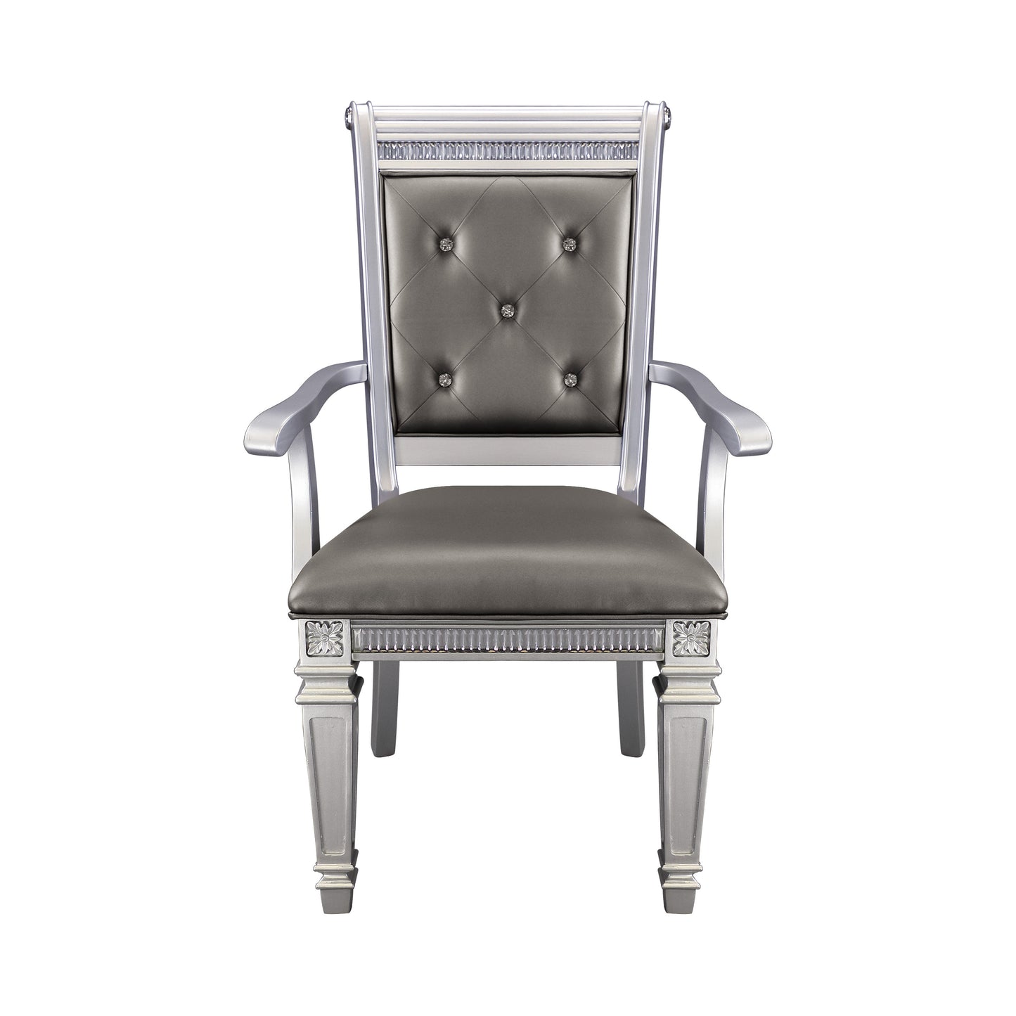 Homelegance Bevelle 2 Dining Arm Chair in Silver Leatherette