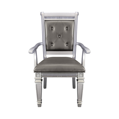 Homelegance Bevelle 2 Dining Arm Chair in Silver Leatherette