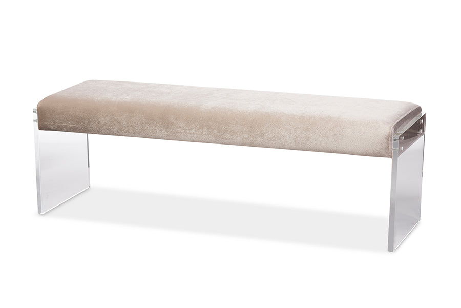 Contemporary Bench in Beige Fabric Microsuede - The Furniture Space.