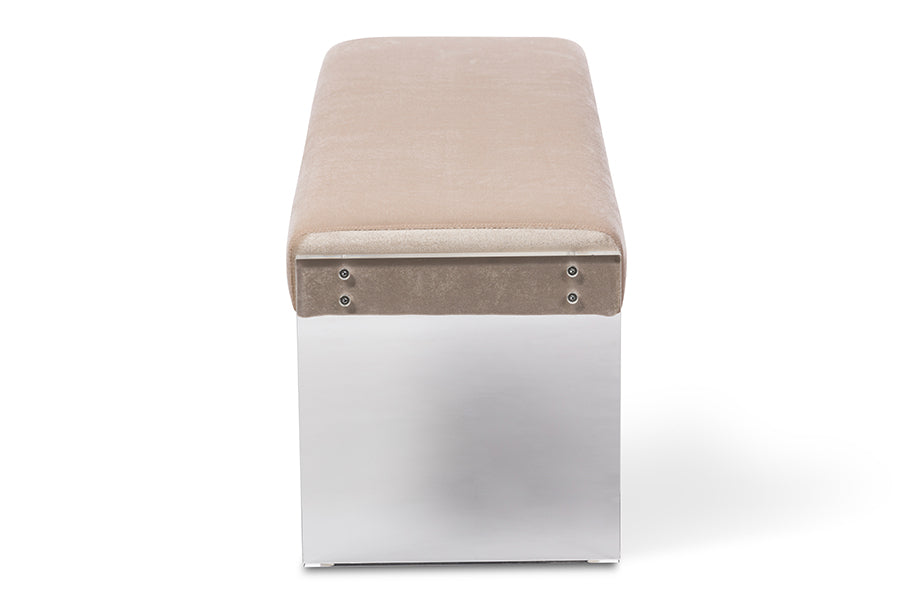 Contemporary Bench in Beige Fabric Microsuede - The Furniture Space.