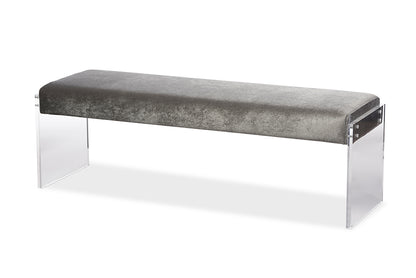 Contemporary Bench in Grey Fabric Microsuede - The Furniture Space.
