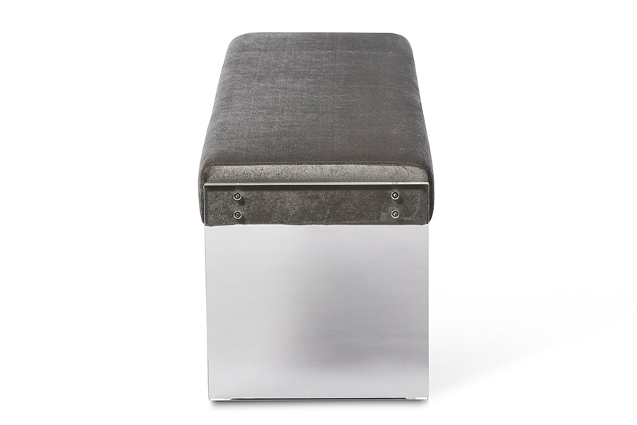 Contemporary Bench in Grey Fabric Microsuede - The Furniture Space.