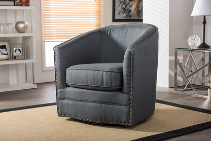 Classic Retro Swivel Tub Chair in Grey Fabric - The Furniture Space.