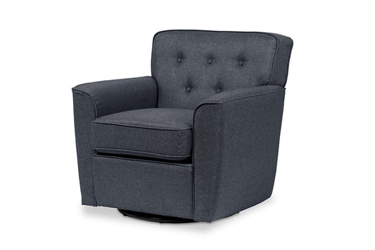 Classic Retro Button Tufted Swivel Lounge Chair in Grey Fabric - The Furniture Space.