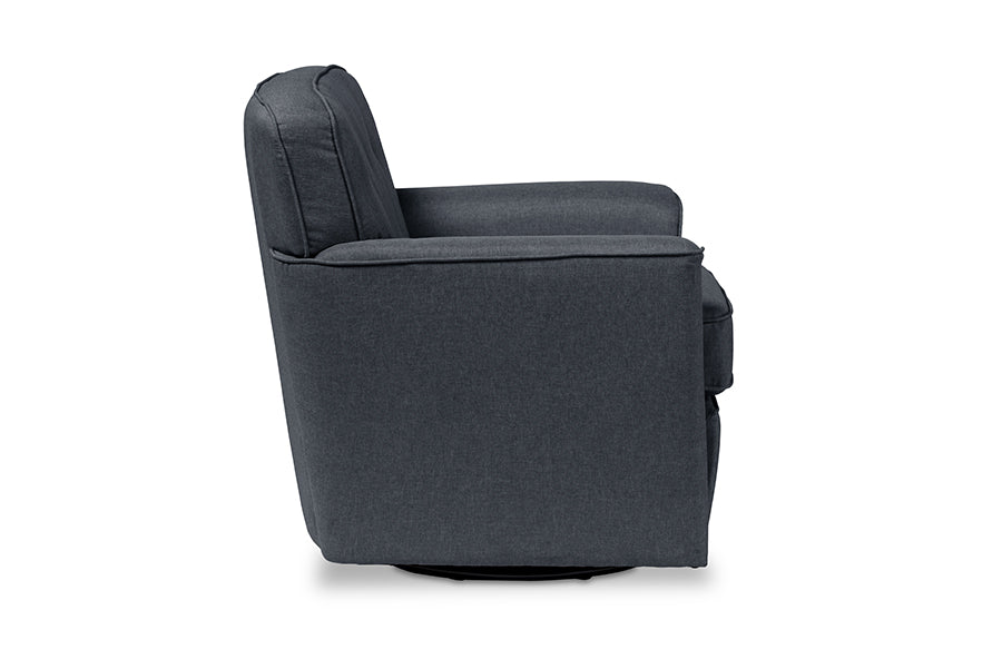 Classic Retro Button Tufted Swivel Lounge Chair in Grey Fabric - The Furniture Space.