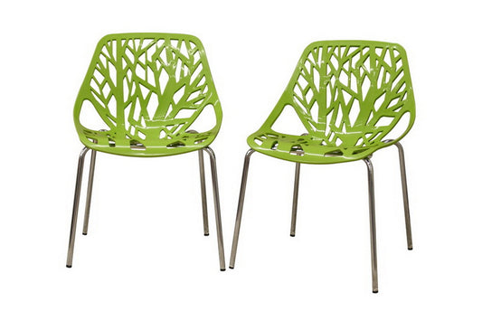 Modern 4 Metal Dining Chairs in Green Plastic Seat