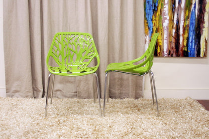 Modern 4 Metal Dining Chairs in Green Plastic Seat