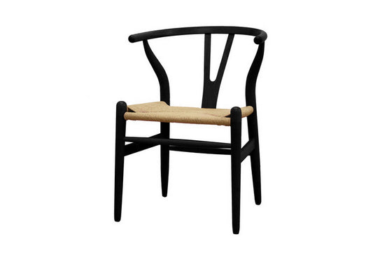 Mid-Century 2 Multi Purpose Dining Chair in Black Solid Wood & Hemp