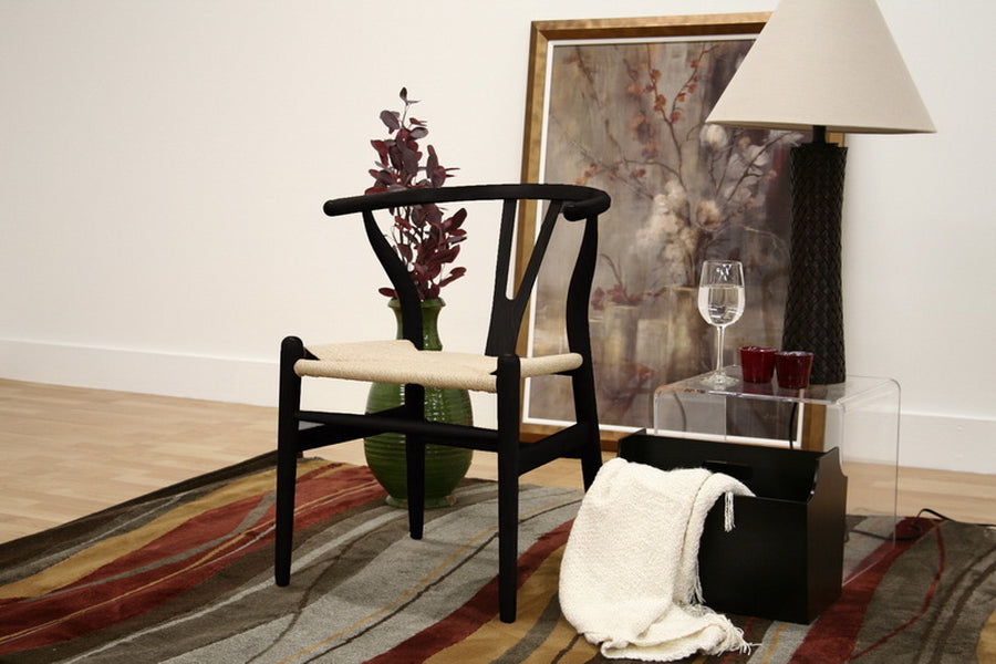 Mid-Century 2 Multi Purpose Dining Chair in Black Solid Wood & Hemp