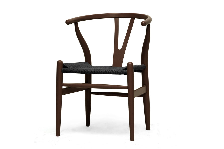 Mid-Century 2 Multi Purpose Dining Chair in Dark Brown Solid Wood & Hemp