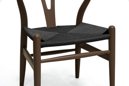 Mid-Century 2 Multi Purpose Dining Chair in Dark Brown Solid Wood & Hemp