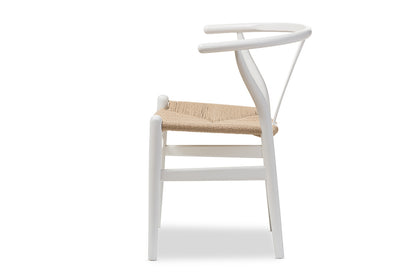 Mid-Century 2 Multi Purpose Dining Chair in White Solid Wood & Hemp