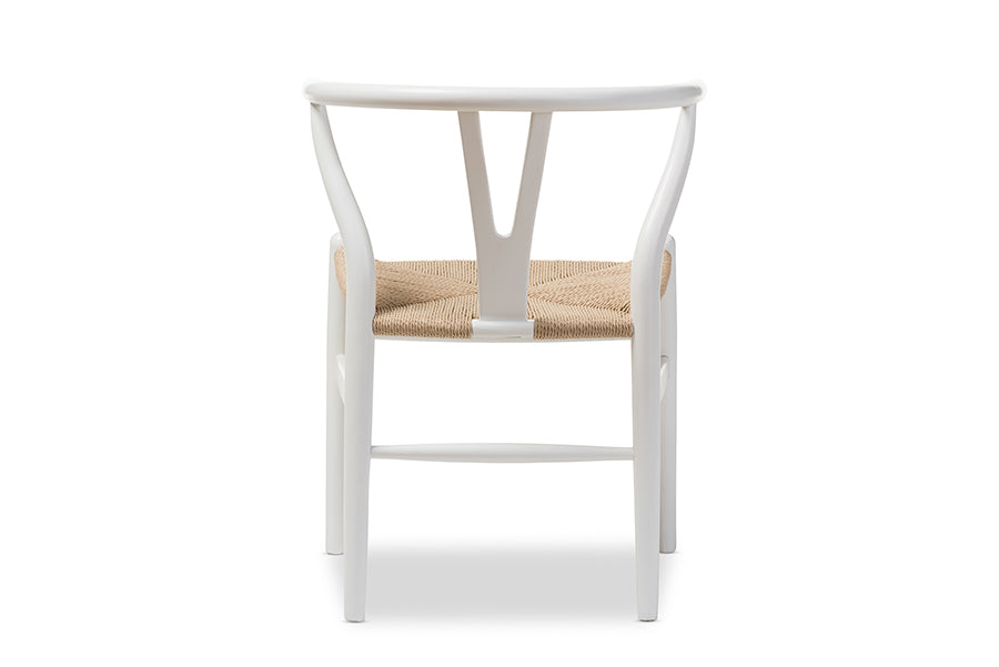 Mid-Century 2 Multi Purpose Dining Chair in White Solid Wood & Hemp