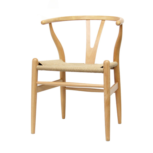 Mid-Century 2 Multi Purpose Dining Chair in Light Brown Solid Wood & Hemp