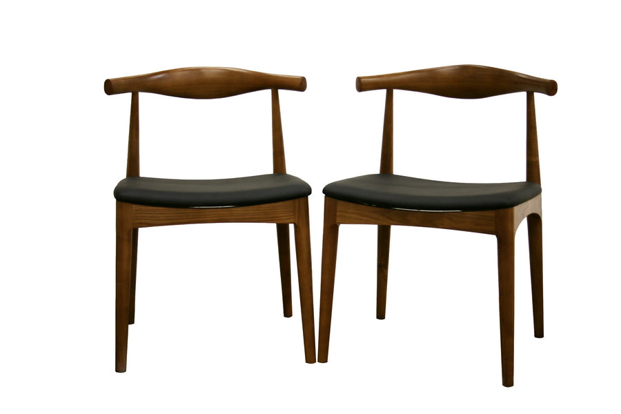 Mid-Century 2 Dining Chairs in Walnut Faux Leather