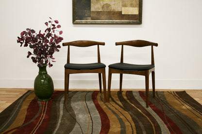 Mid-Century 2 Dining Chairs in Walnut Faux Leather