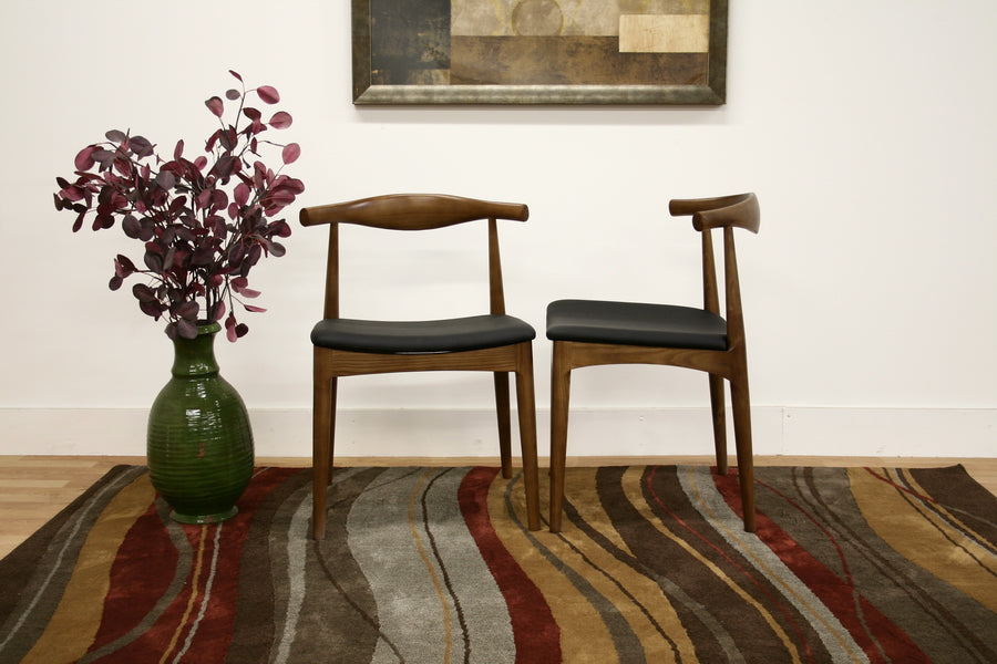 Mid-Century 2 Dining Chairs in Walnut Faux Leather