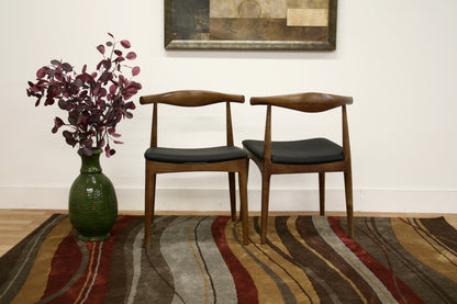 Mid-Century 2 Dining Chairs in Walnut Faux Leather