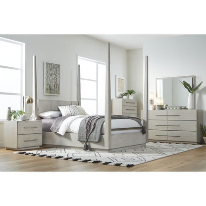 Modus Destination 5PC Queen Poster Bedroom Set w Chest in Cotton Grey