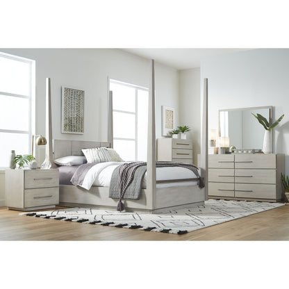 Modus Destination 5PC Queen Poster Bedroom Set w 2 Nightstand in Cotton Grey