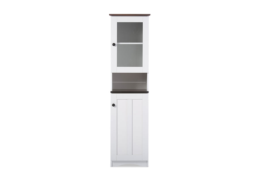 Contemporary Kitchen Buffet & Hutch Storage Cabinet in White & Wenge