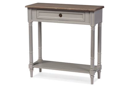 French Provincial Console Table in White/Light Brown Distressed bxi6654-121