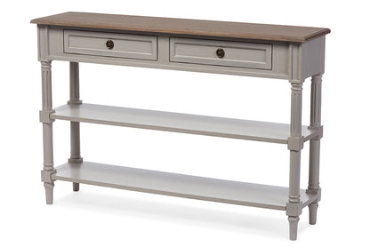 French Provincial Console Table in White/Light Brown Distressed bxi6655-121