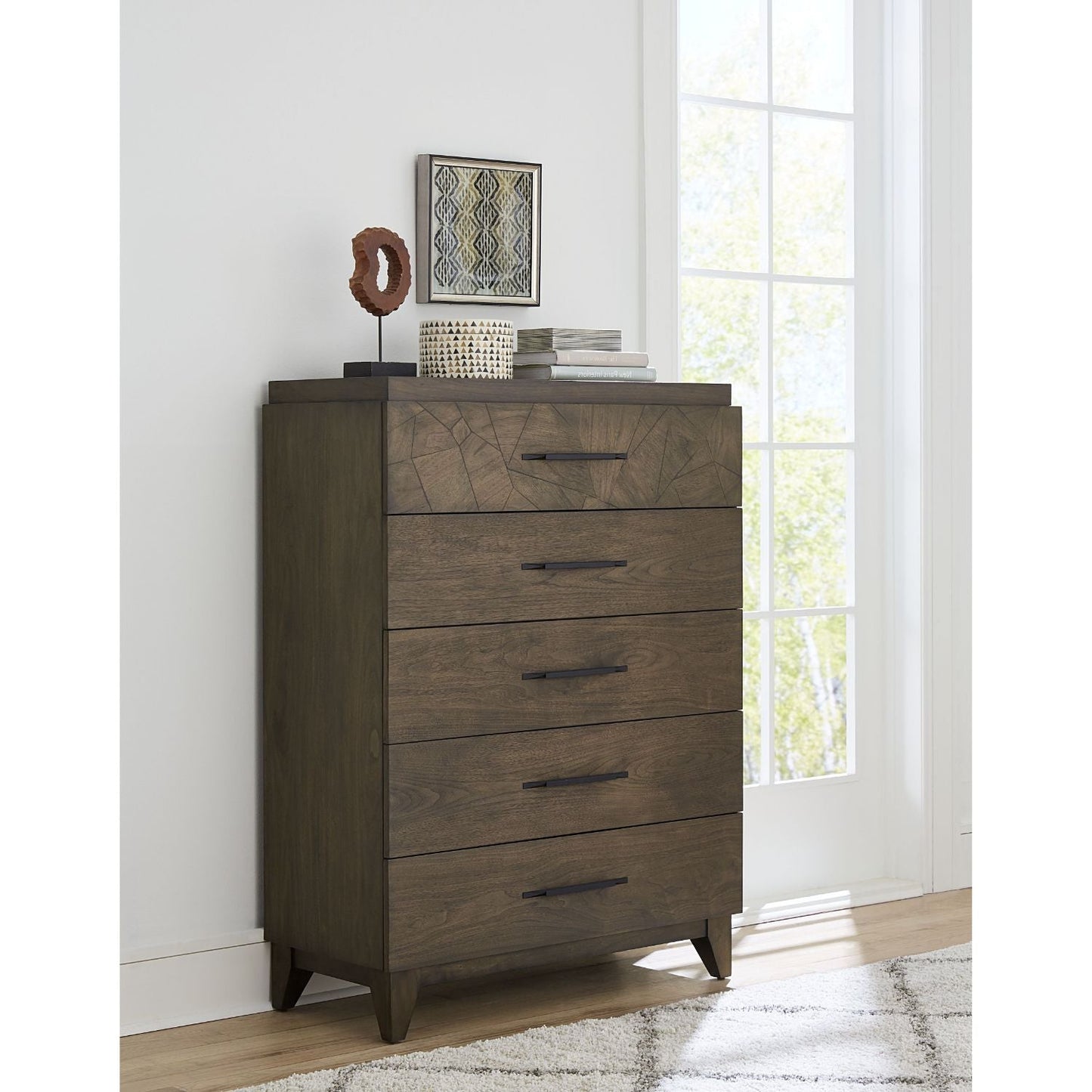 Modus Broderick Five Drawer Chest in Wild Oats Brown