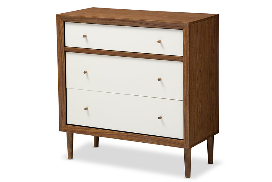 Scandinavian 3 Drawer Accent Chest in Walnut Brown & White – The Furniture Space Scandinavian 3 Drawer Accent Chest in Walnut Brown & White – The Furniture Space