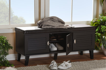 Contemporary Entryway Storage Shoe Rack Bench with Cushion in Dark Brown bxi6792-121
