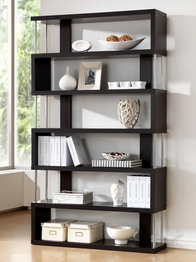 Modern 6 Tier Bookshelf in Dark Brown