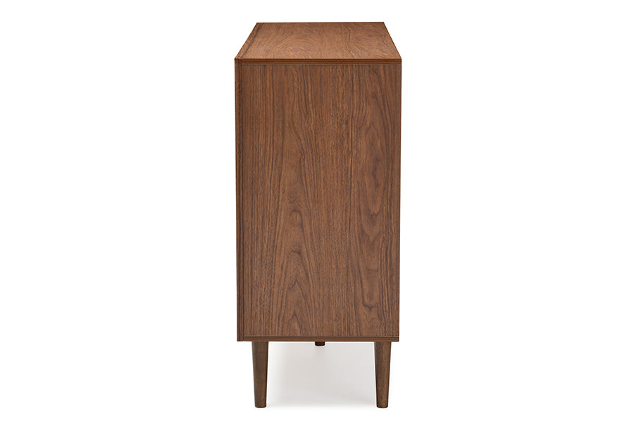 Scandinavian 6 Drawer Storage Dresser Cabinet in Walnut Brown & White