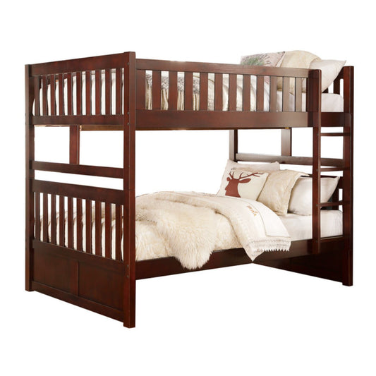 Homelegance Rowe Full / Full Bunk Bed Twin Trundle in Dark Cherry