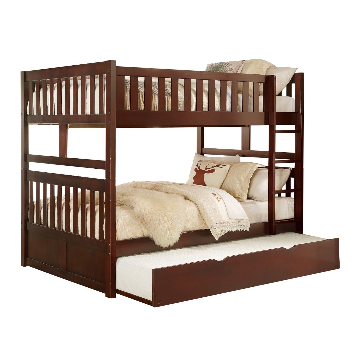 Homelegance Rowe Full / Full Bunk Bed Twin Trundle in Dark Cherry