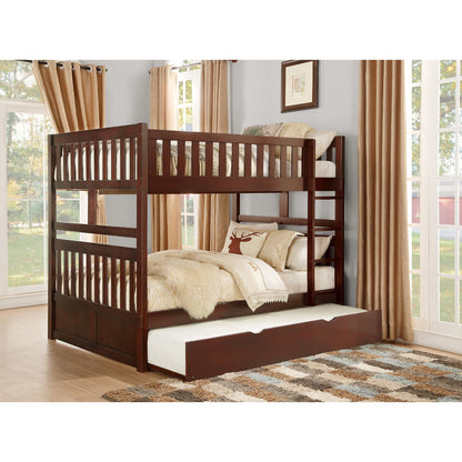 Homelegance Rowe Full / Full Bunk Bed Twin Trundle in Dark Cherry